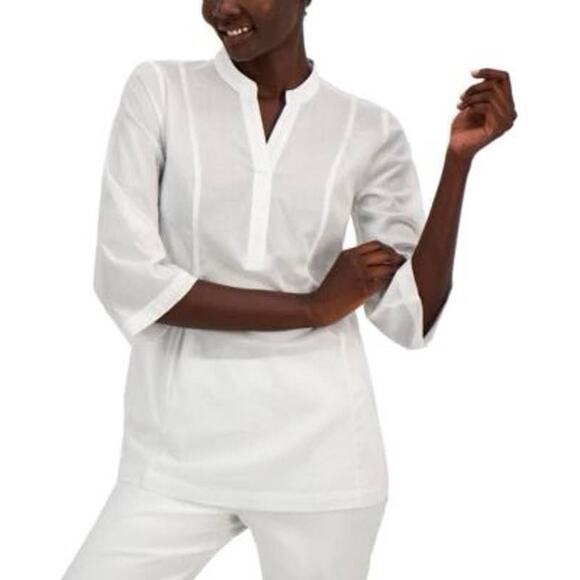 Alfani White Three Quarter Sleeve V-Neck - Picture 1 of 5